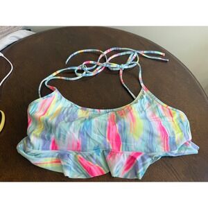 Victorias Secret PINK Bikini Set Large Neon Abstract Flounce Ruffle Halter L